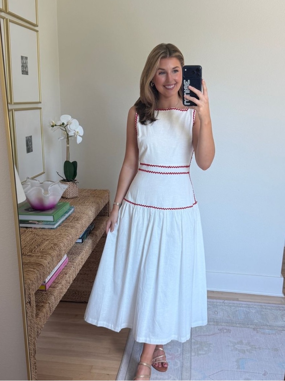 Commense Cotton Contrast Trim Back Tie Dress Size Small NWT